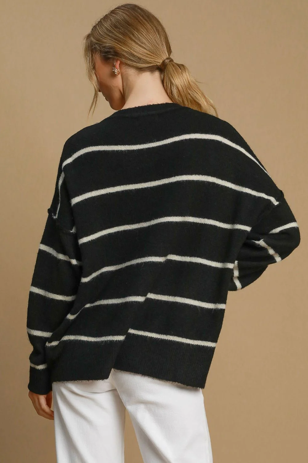 Umgee Wool Blend Striped Round Neck Sweater - Image 2