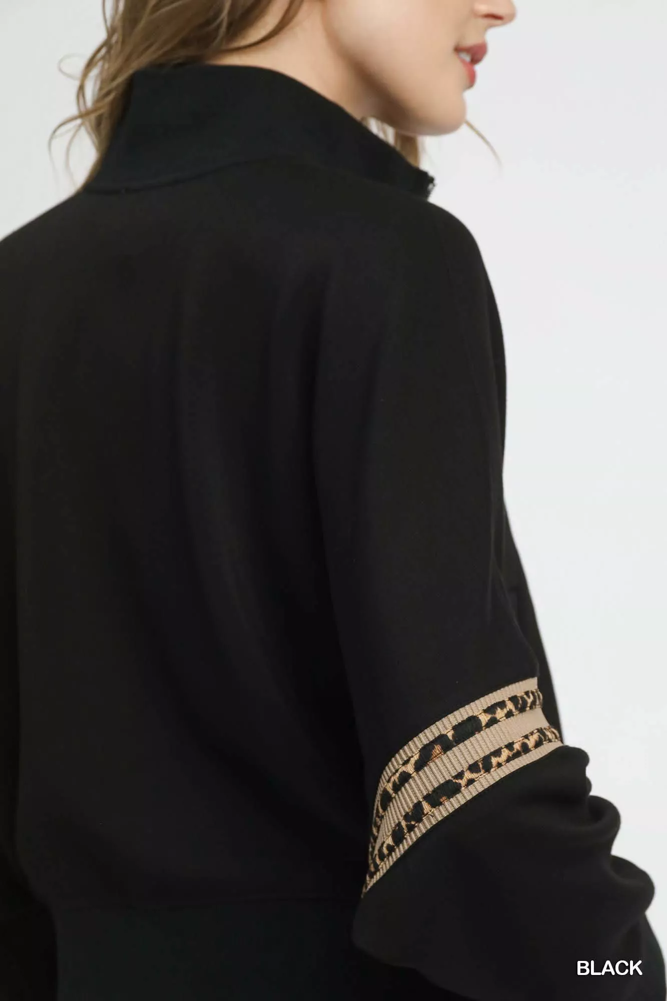 Umgee Zipper Up Cropped Jacket with Leopard Trim - Image 6