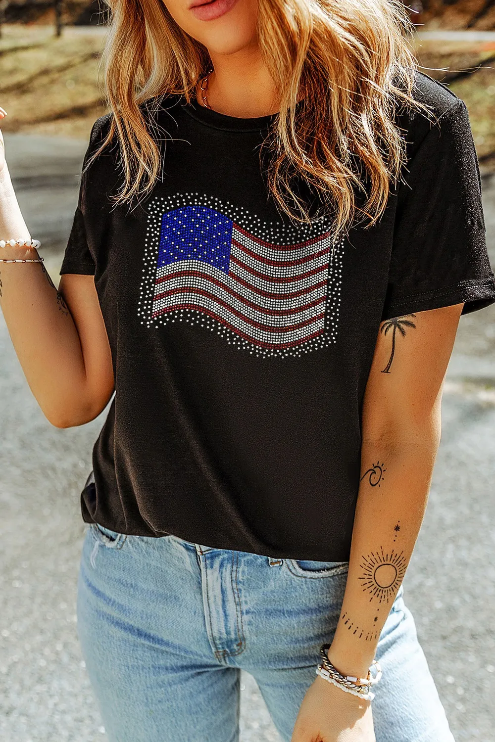US Flag Round Neck Short Sleeve T-Shirt - Image 3