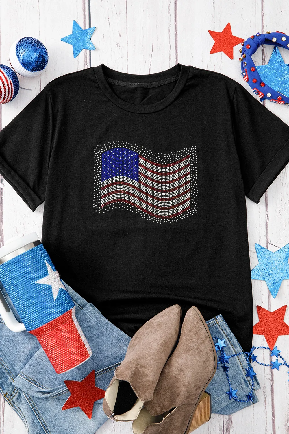 US Flag Round Neck Short Sleeve T-Shirt - Image 6