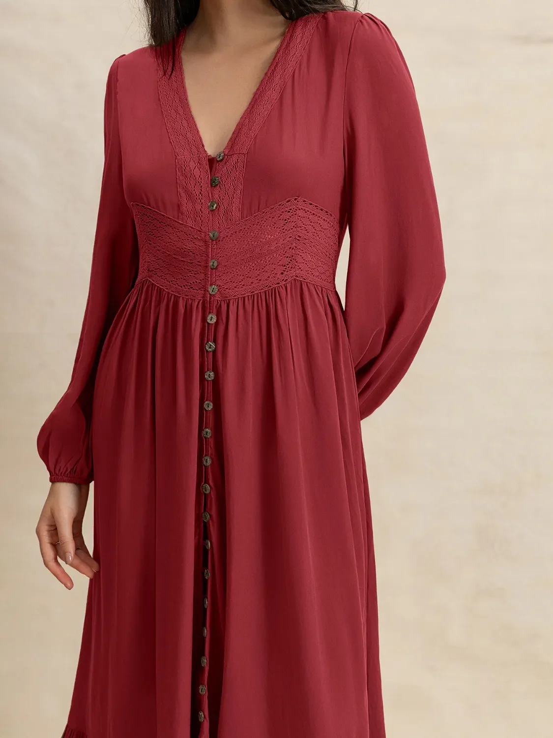V-Neck Balloon Sleeve Ruffled Hem Maxi Dress - Image 6