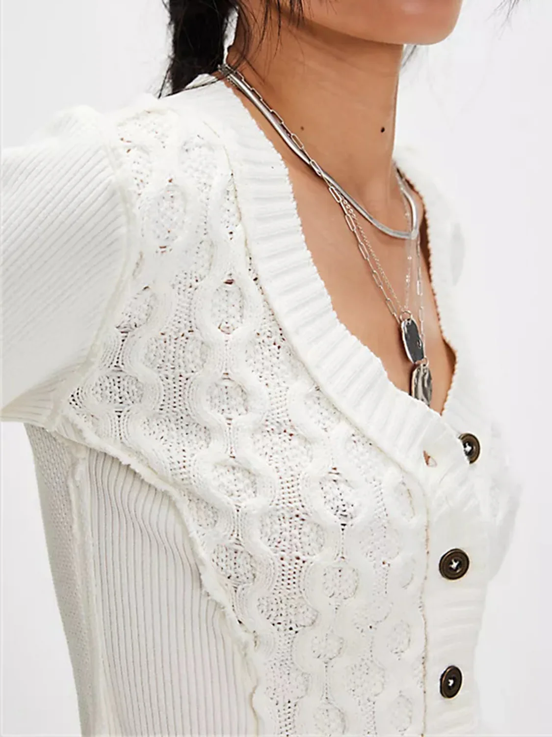 V-Neck Button Up Cropped Cardigan - Image 3