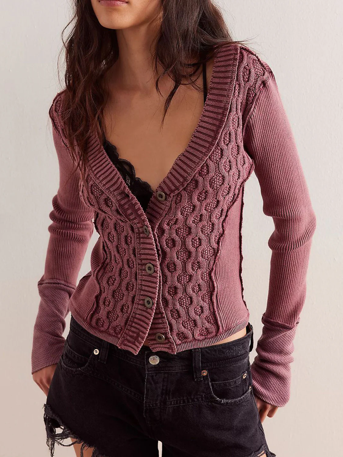 V-Neck Button Up Cropped Cardigan - Image 5