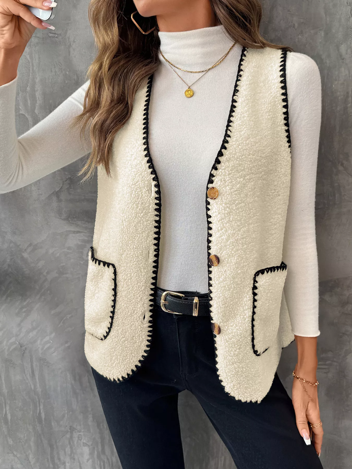 V-Neck Button Up Vest Coat - Image 2