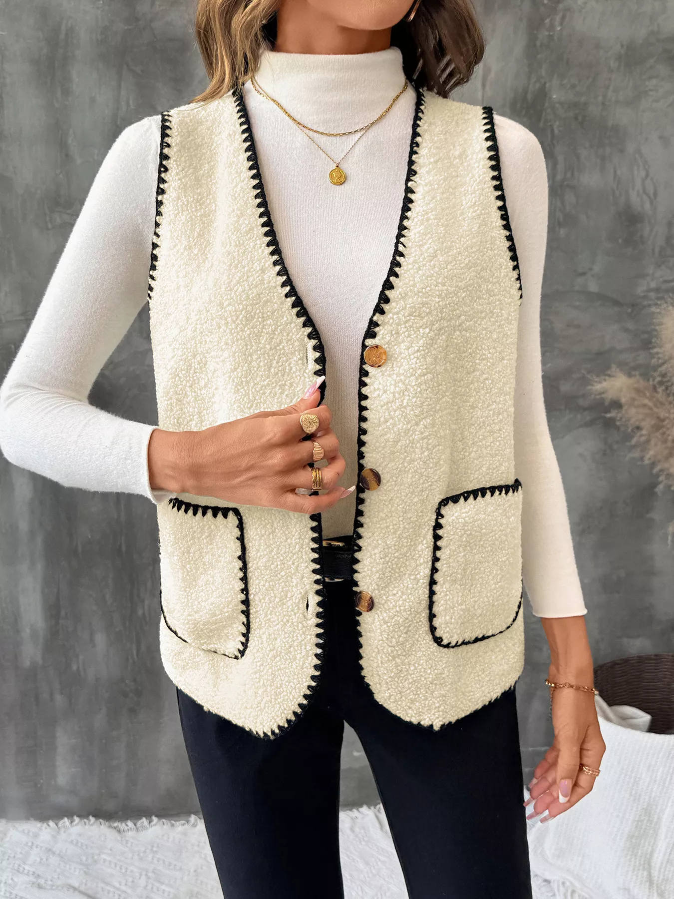 V-Neck Button Up Vest Coat - Image 3