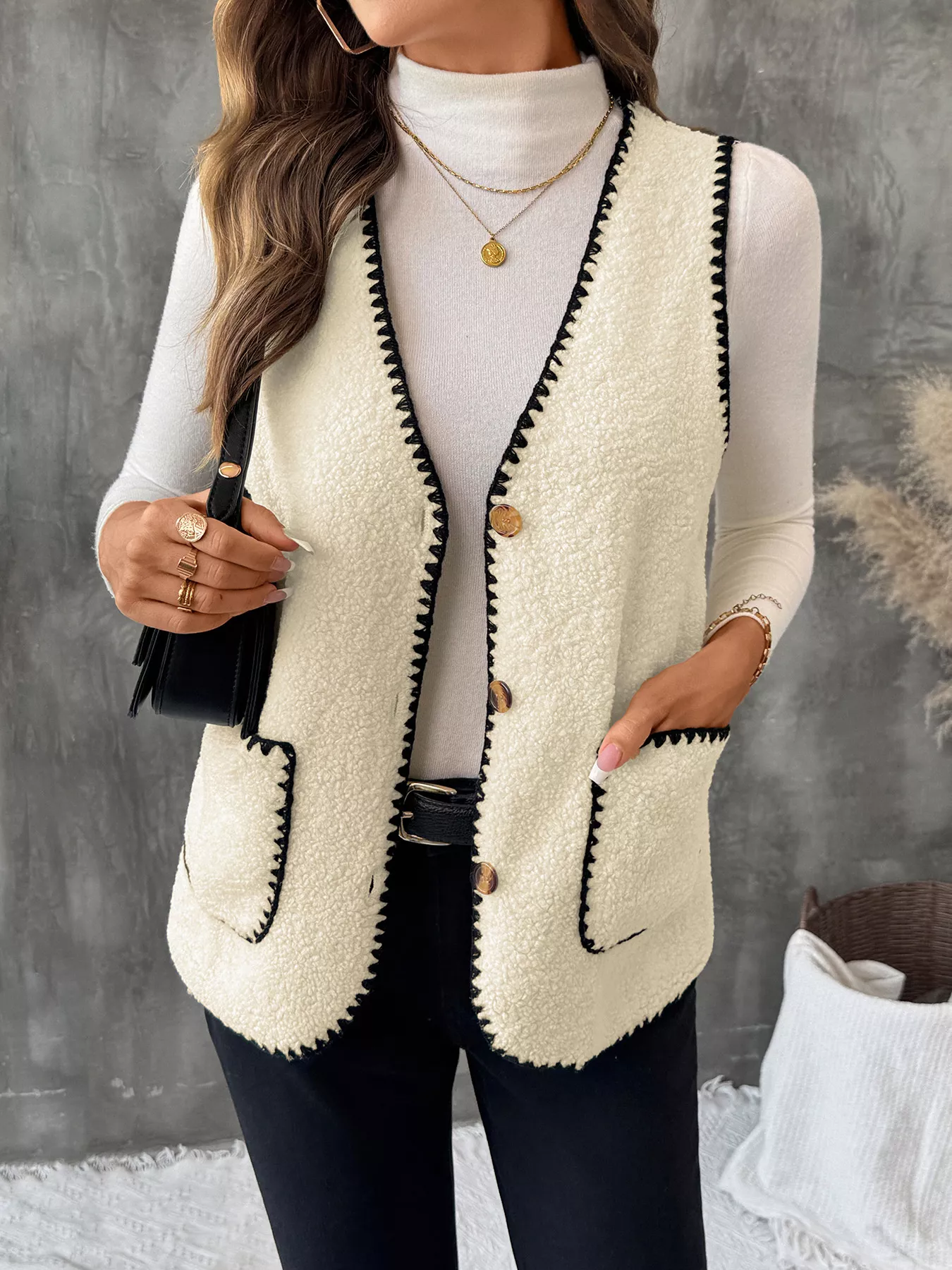 V-Neck Button Up Vest Coat - Image 4