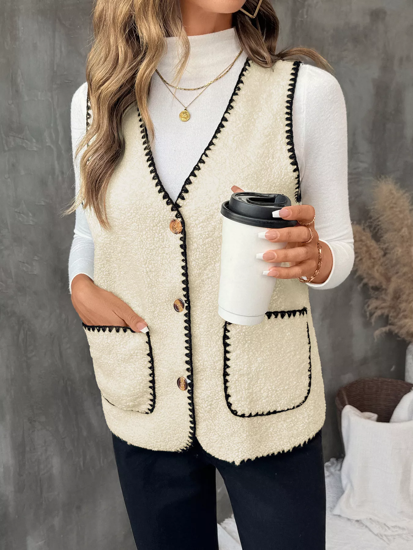 V-Neck Button Up Vest Coat - Image 5