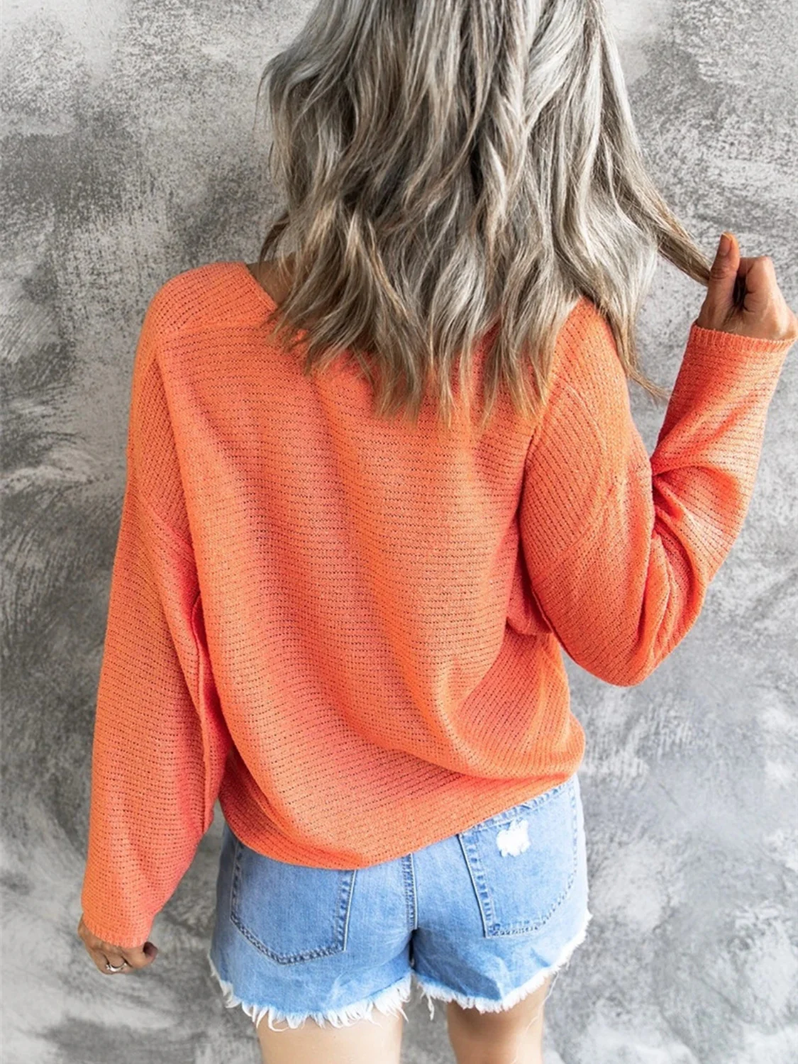 V-Neck Drop Shoulder Knit Top - Image 3