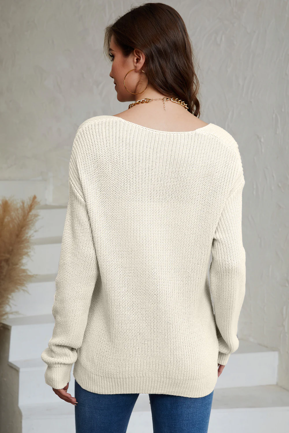 V-Neck Drop Shoulder Sweater - Image 15