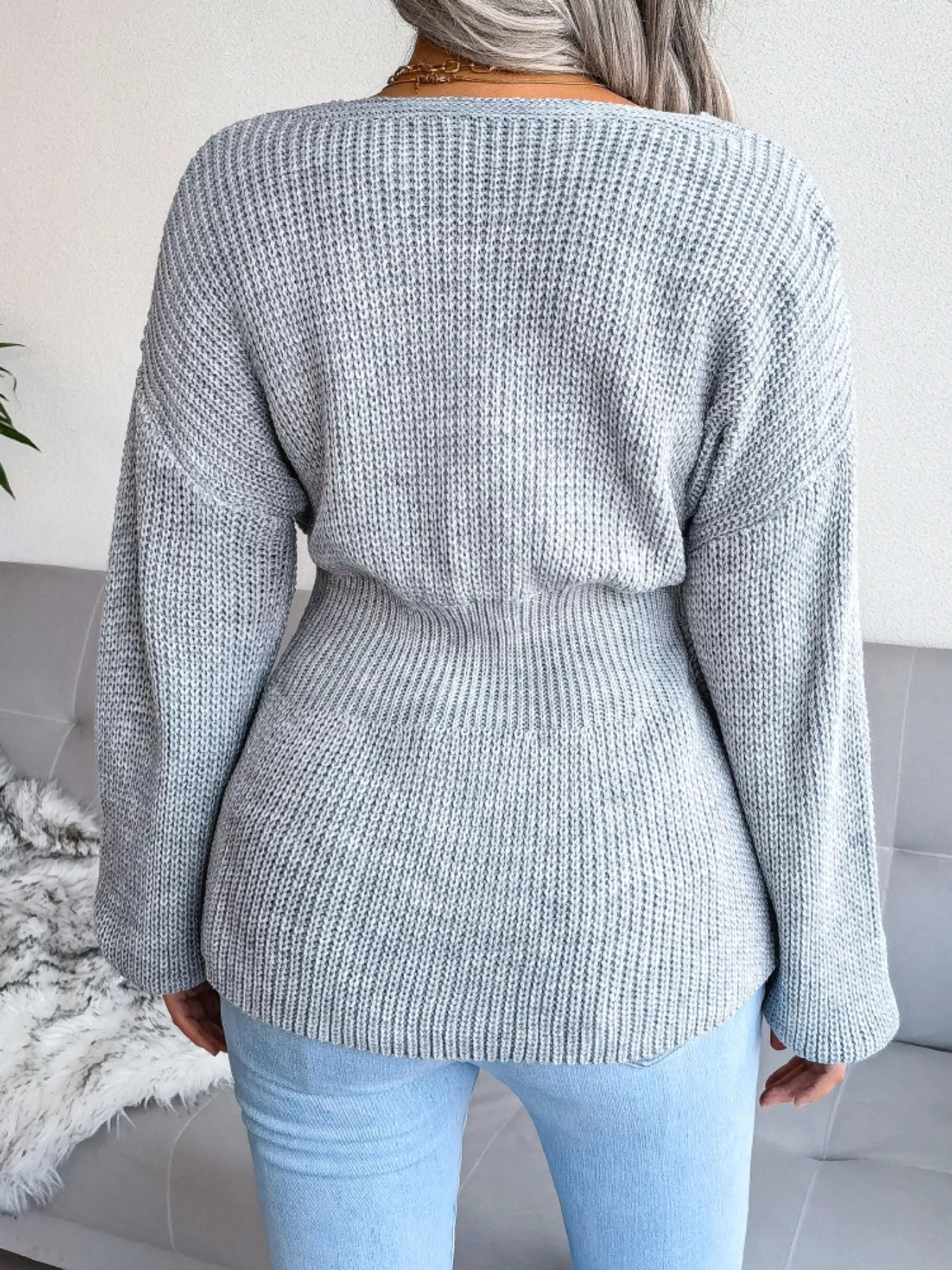 V-Neck Dropped Shoulder Sweater - Image 12