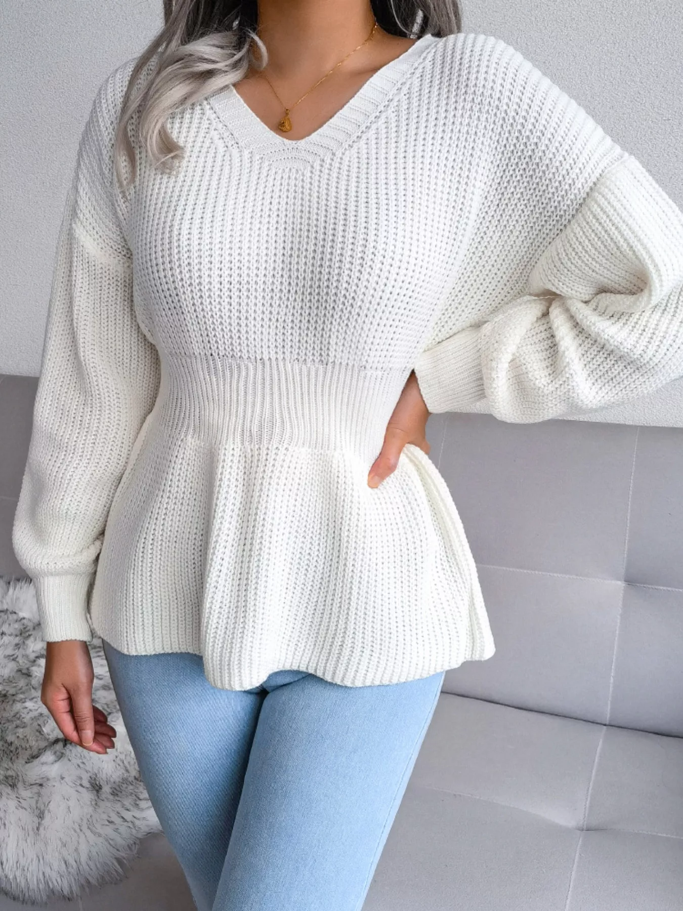 V-Neck Dropped Shoulder Sweater - Image 4
