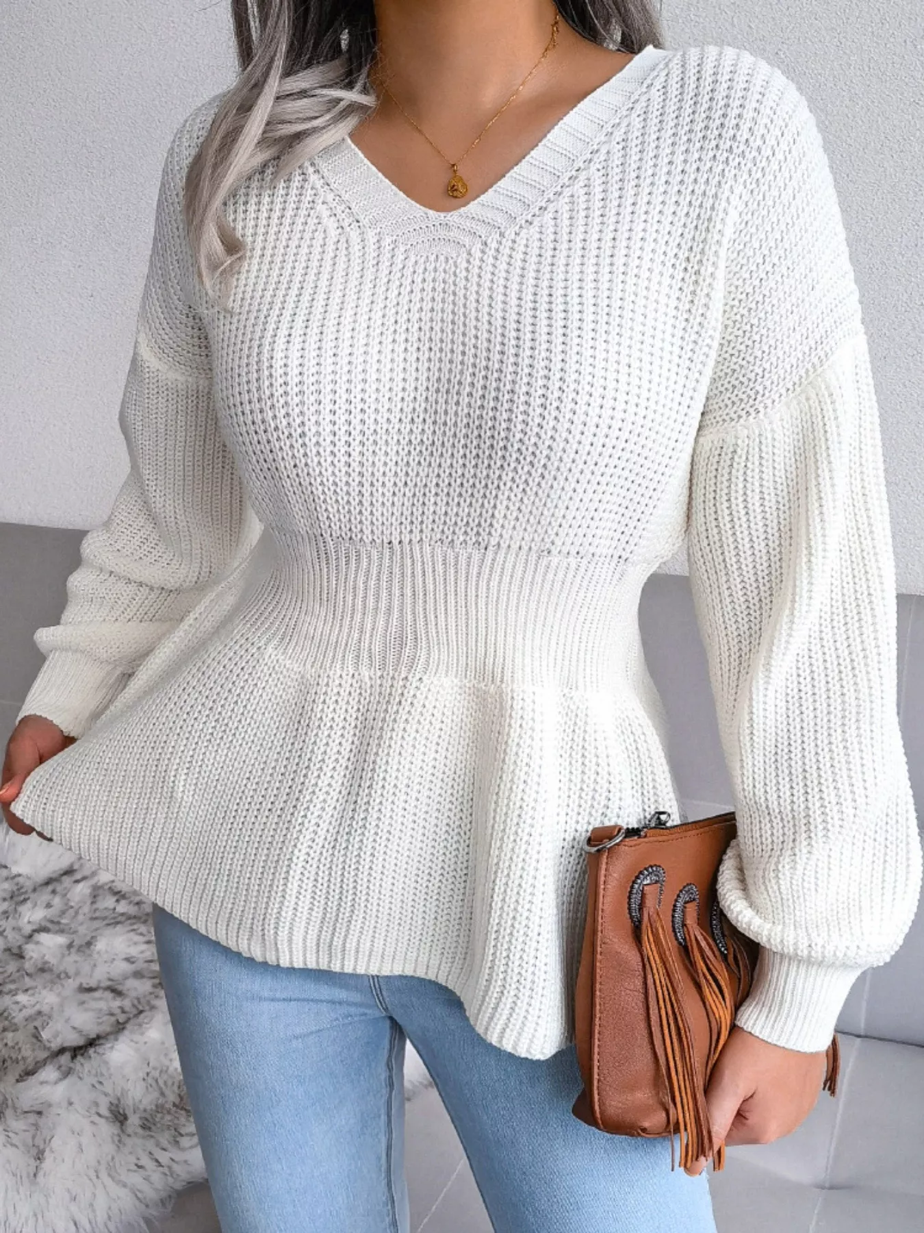 V-Neck Dropped Shoulder Sweater - Image 5