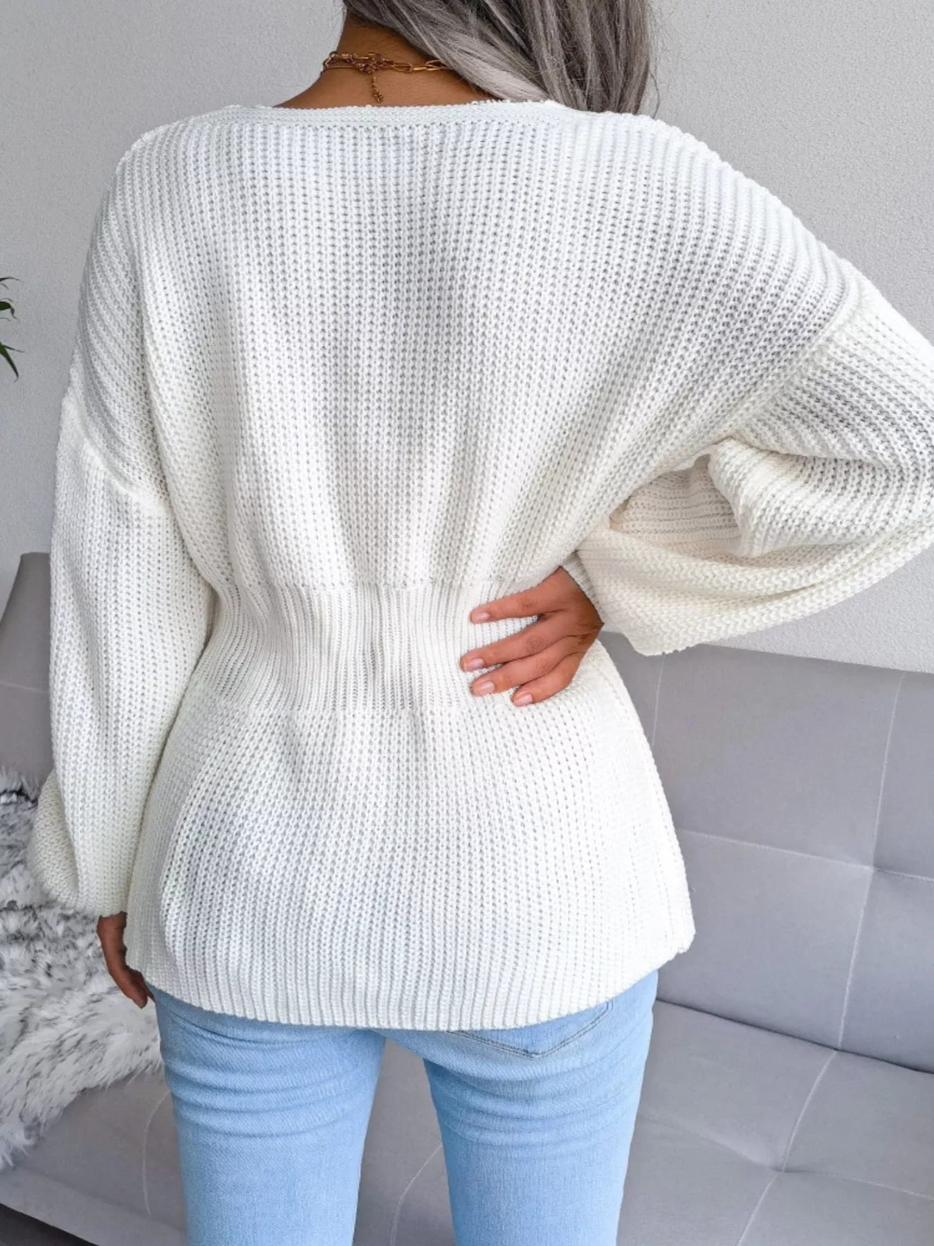 V-Neck Dropped Shoulder Sweater - Image 6