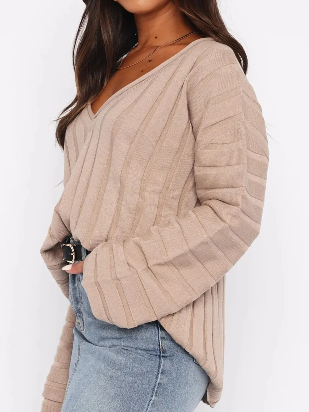 V-Neck Dropped Shoulder Sweater - Image 3