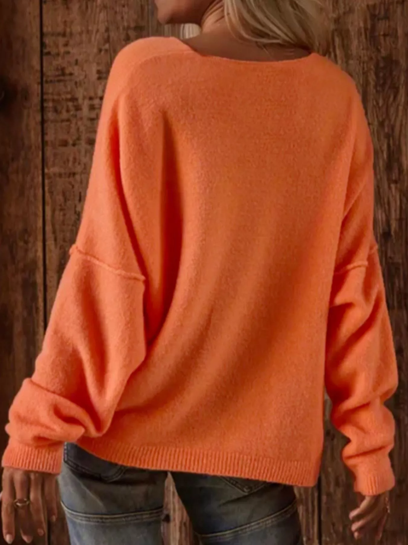 V-Neck Dropped Shoulder Sweater - Image 3