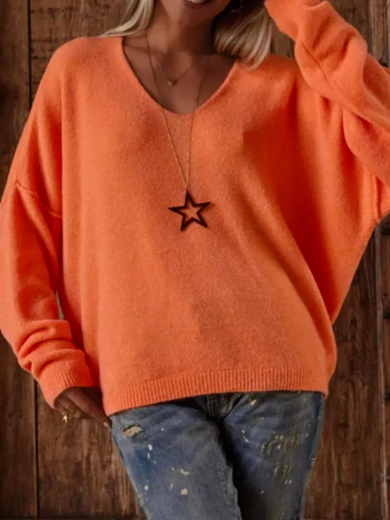 V-Neck Dropped Shoulder Sweater - Image 4