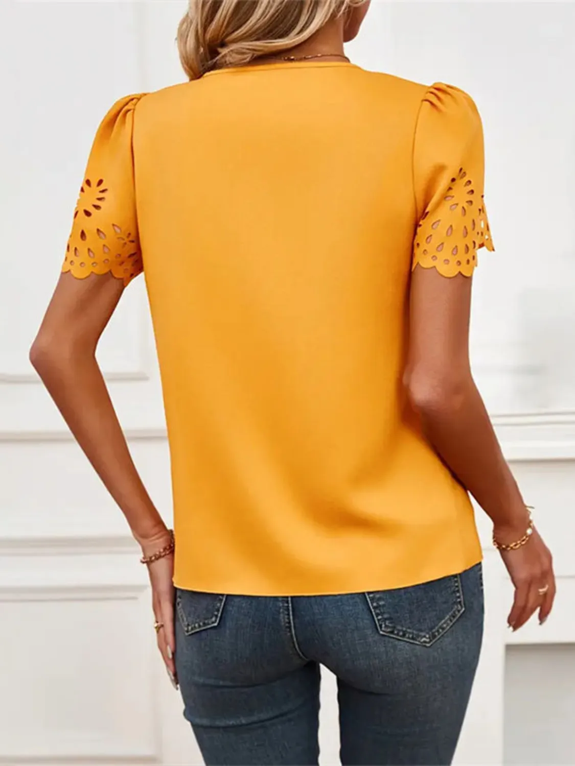 V-Neck Laser Cut Sleeve Blouse - Image 2