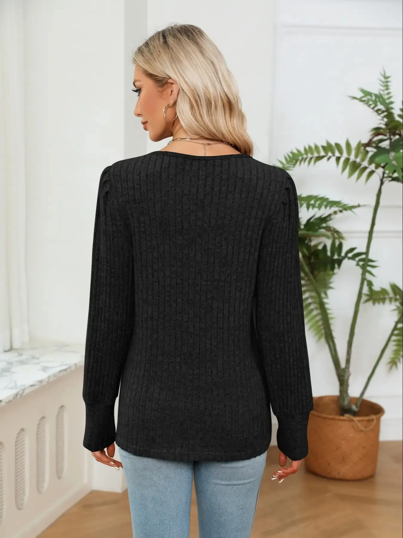 V-Neck Long Sleeve Blouse - Image 2