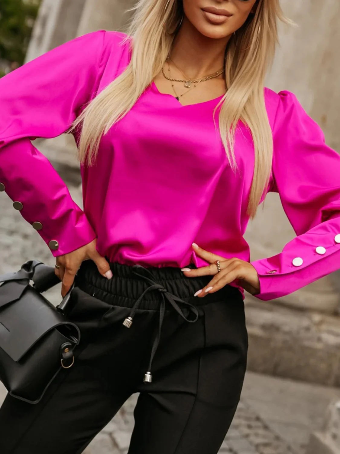 V-Neck Long Sleeve Blouse - Image 13