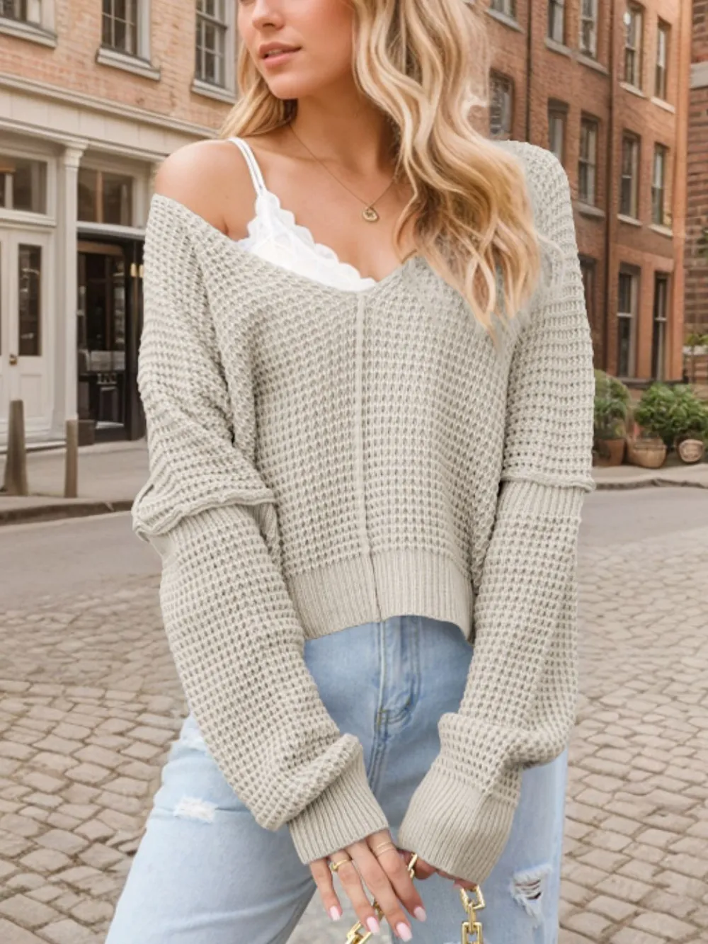 V-Neck Long Sleeve Sweater - Image 11