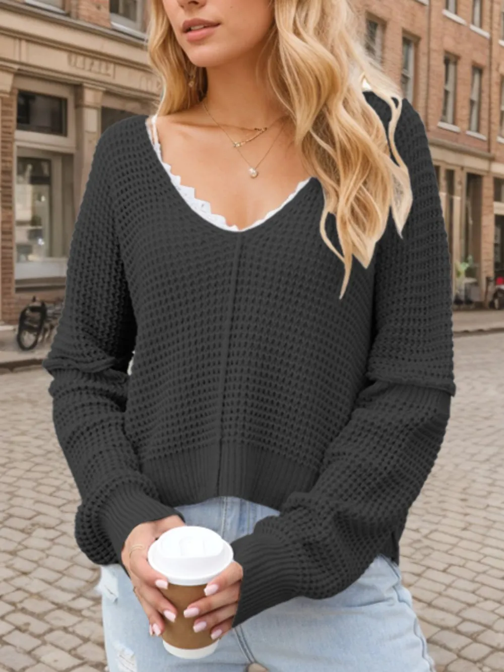 V-Neck Long Sleeve Sweater - Image 7