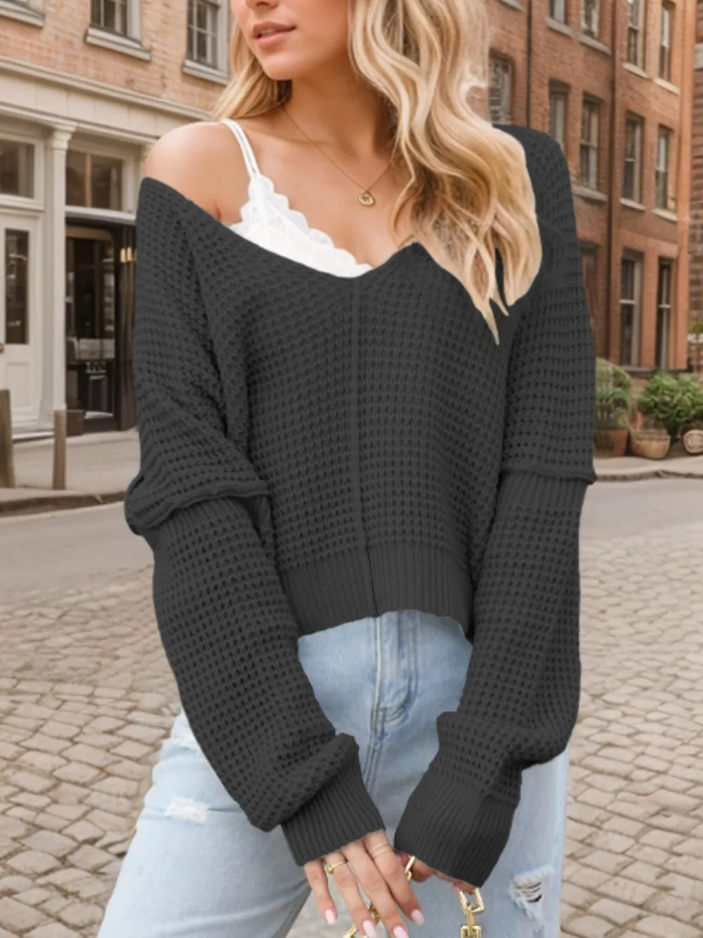 V-Neck Long Sleeve Sweater - Image 8