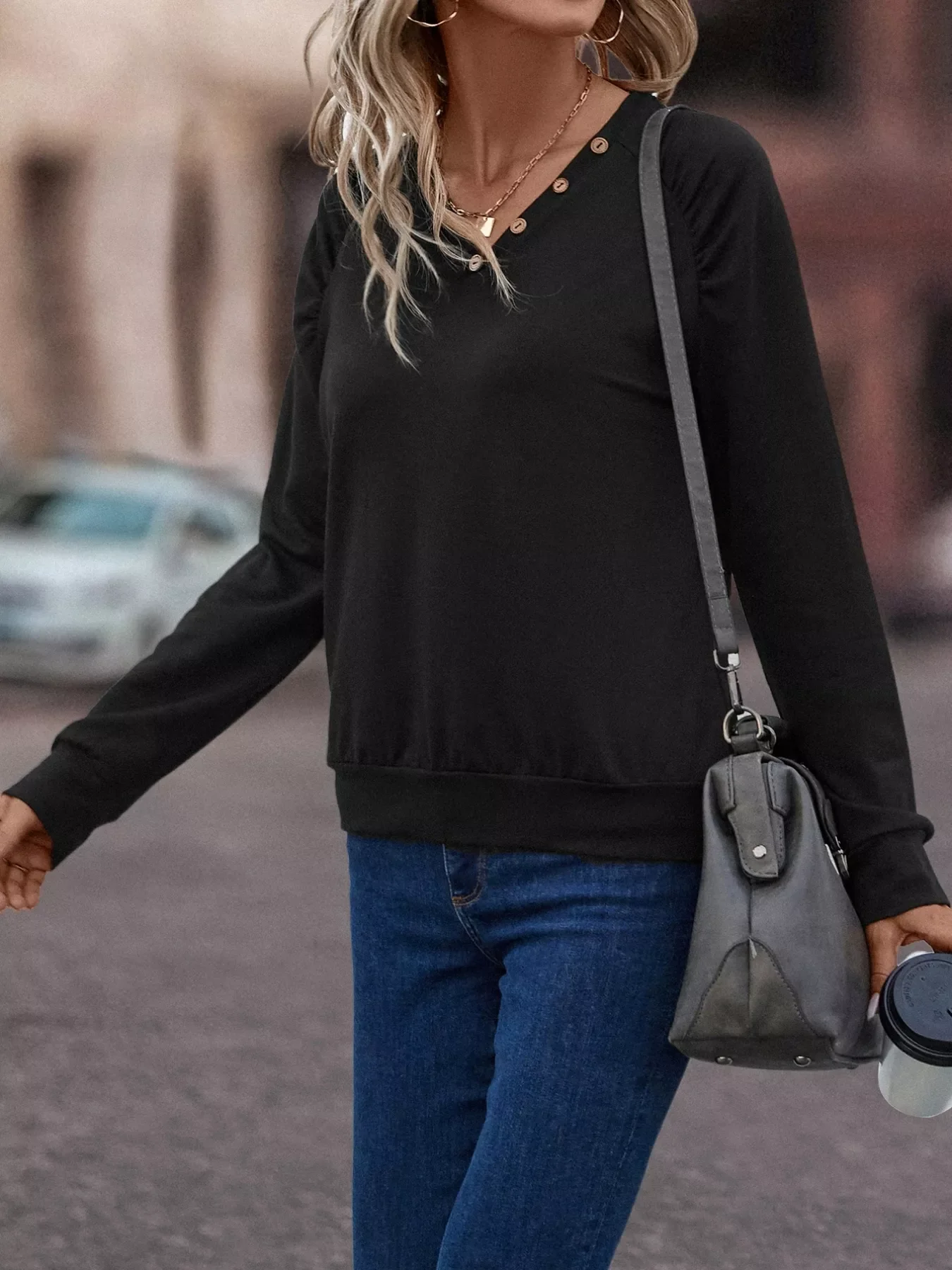 V-Neck Long Sleeve T-Shirt - Image 7