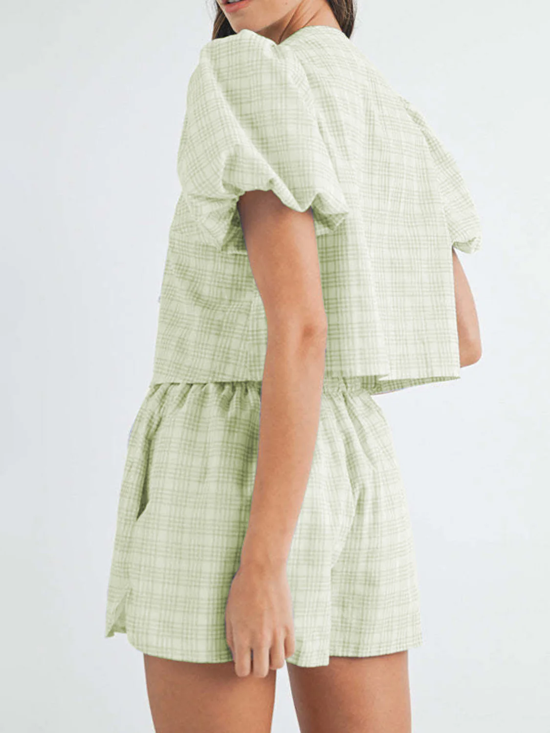 V-Neck Puff Sleeve Top and Shorts Set - Image 6