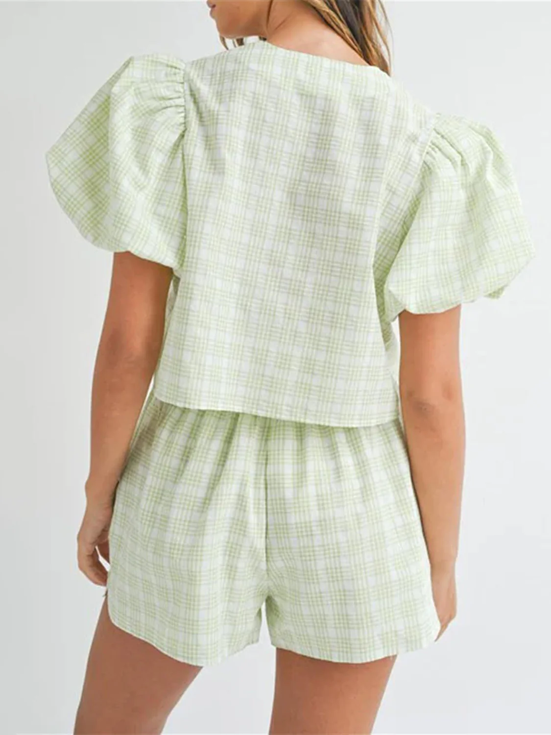 V-Neck Puff Sleeve Top and Shorts Set - Image 8