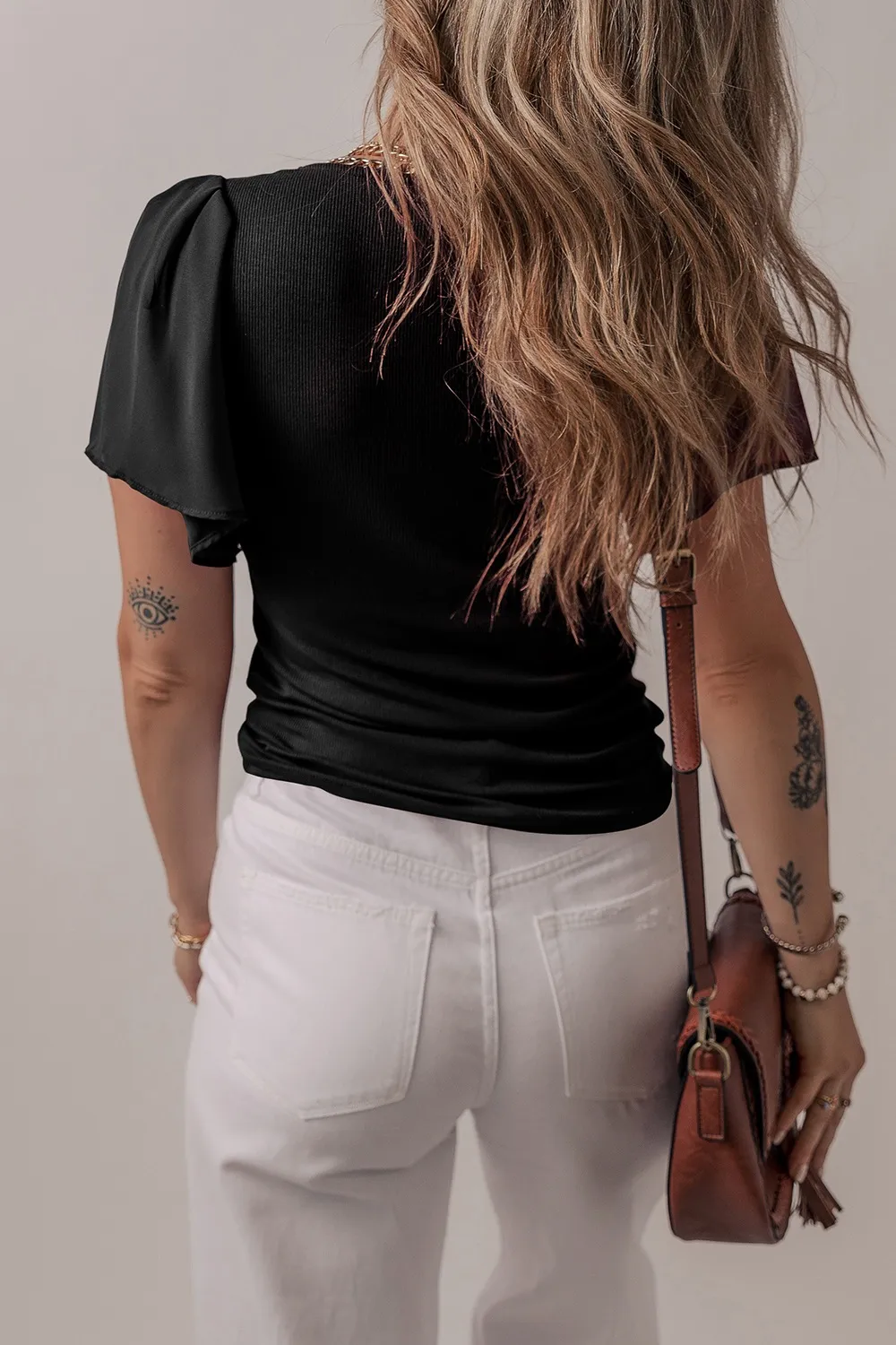 V-Neck Short Sleeve Blouse - Image 2
