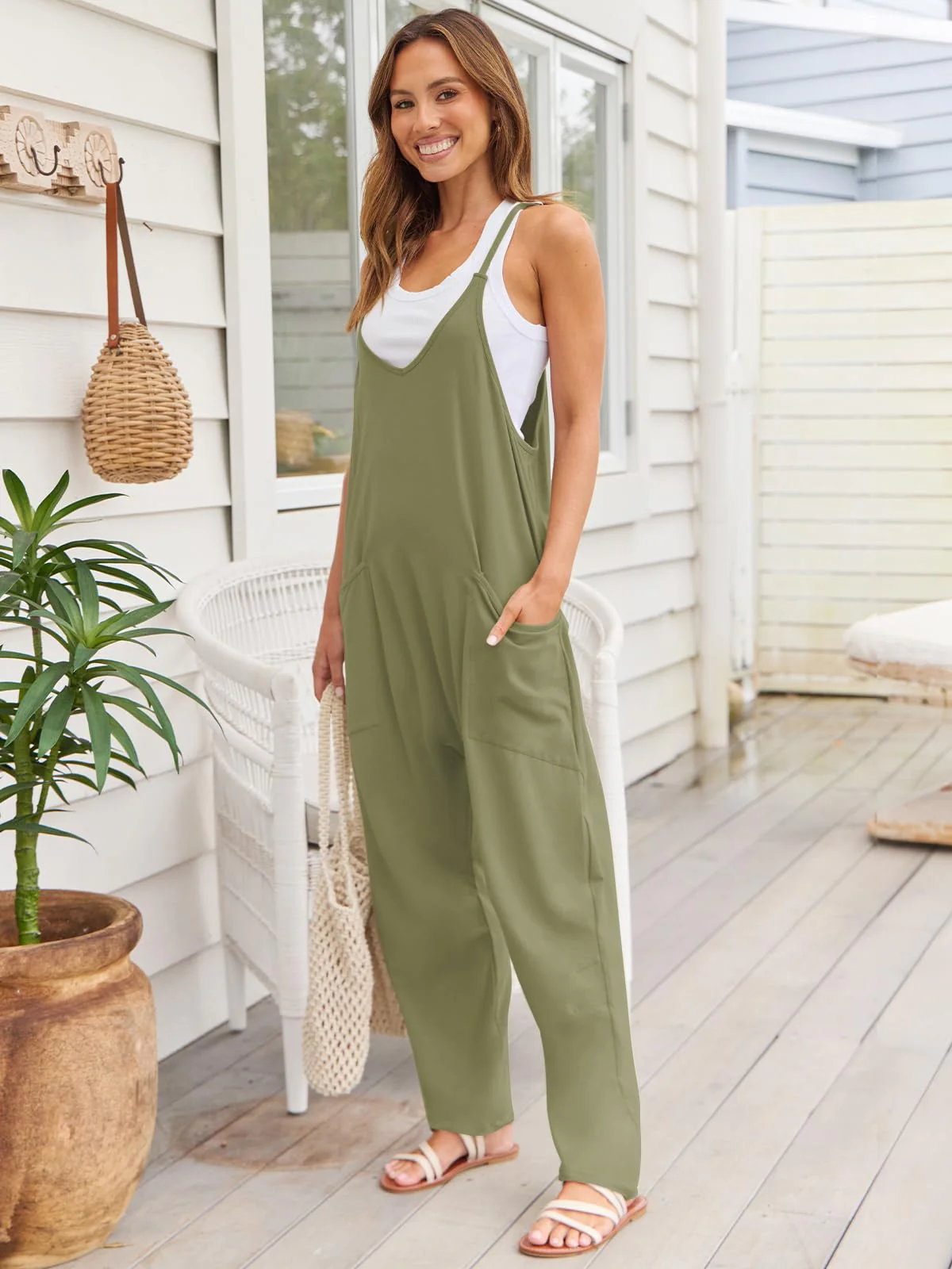 V-Neck Spaghetti Strap Jumpsuit - Image 33