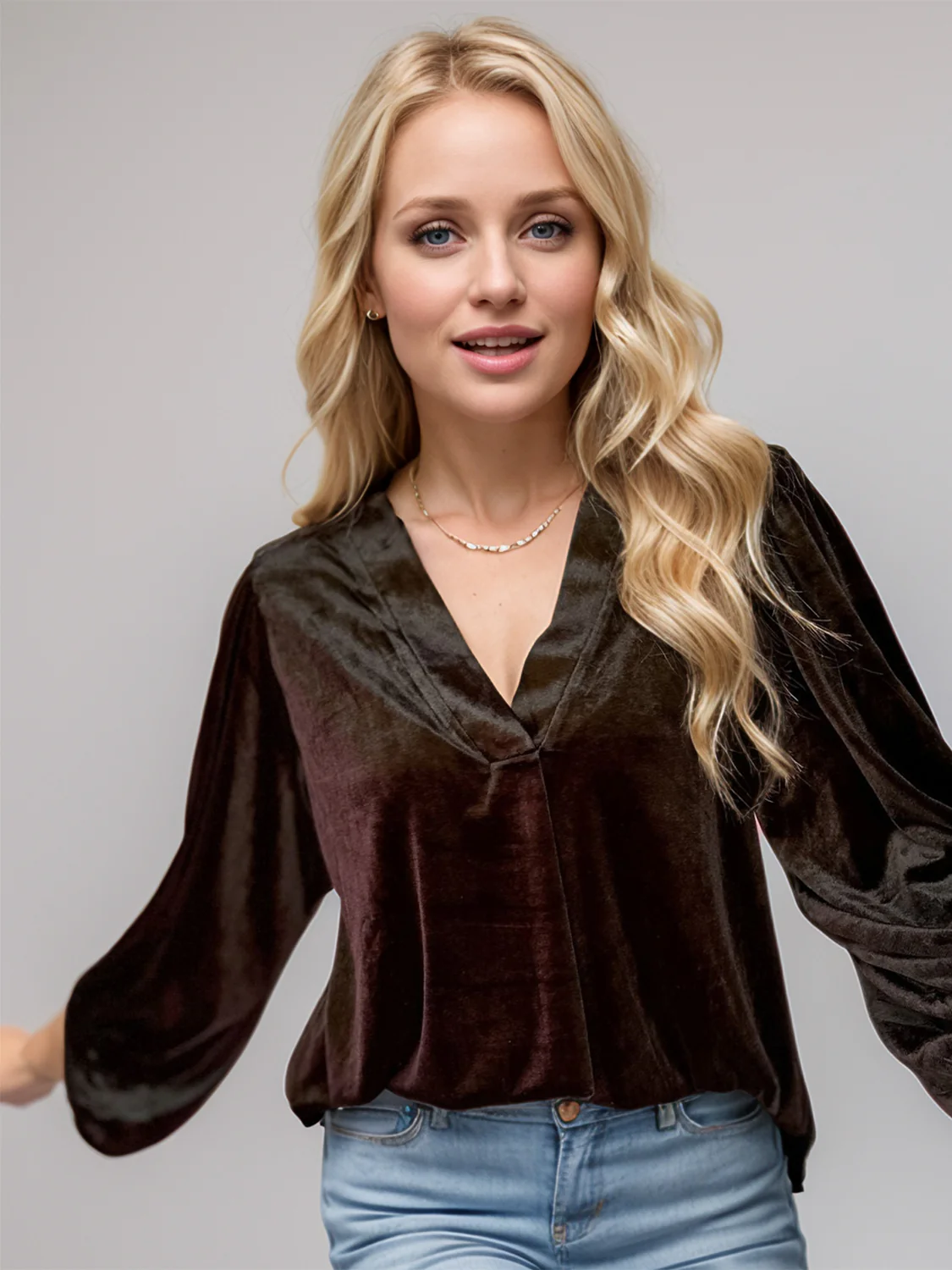V-Neck Three-Quarter Sleeve Blouse - Image 11