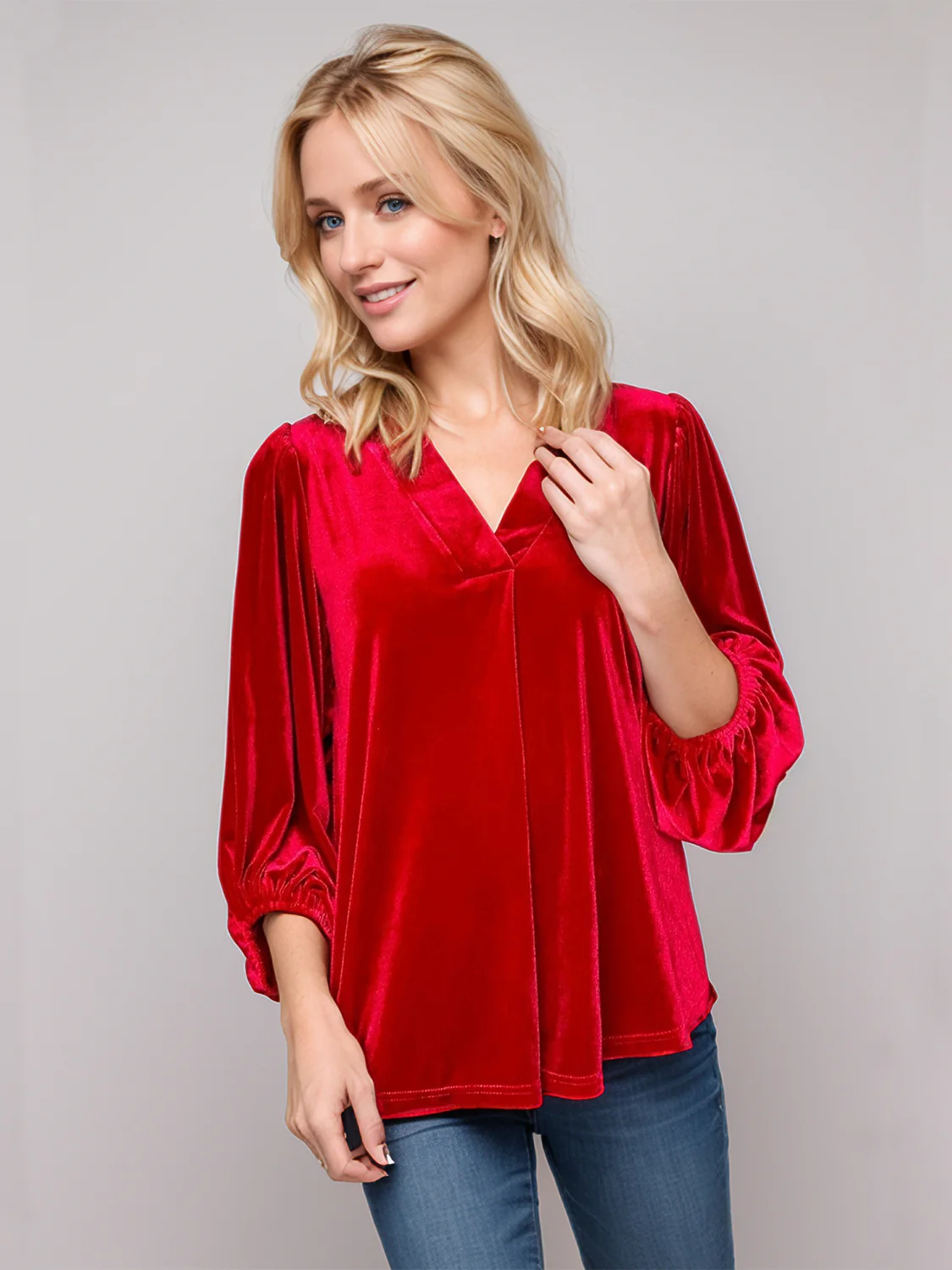 V-Neck Three-Quarter Sleeve Blouse - Image 14