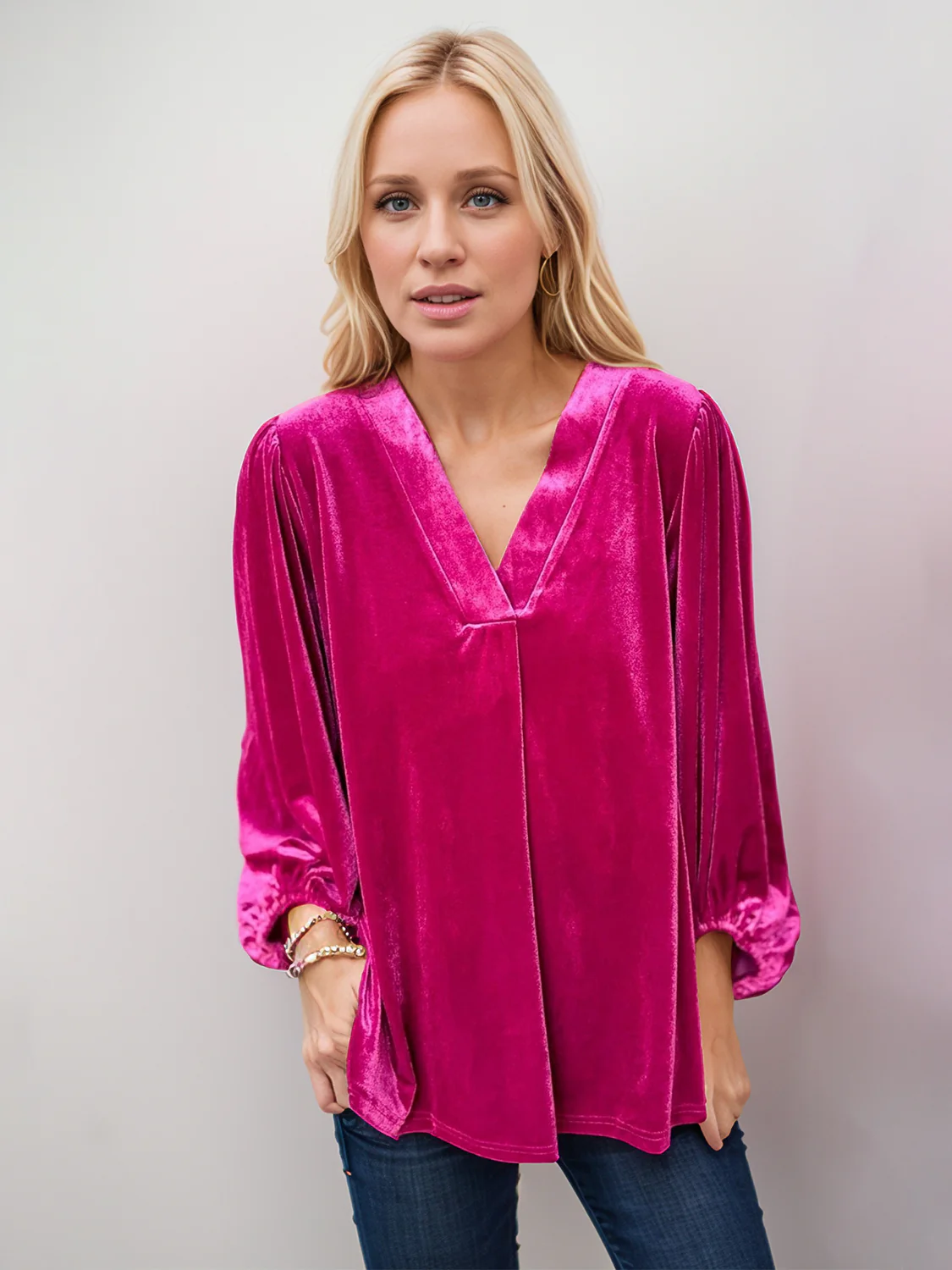 V-Neck Three-Quarter Sleeve Blouse - Image 6