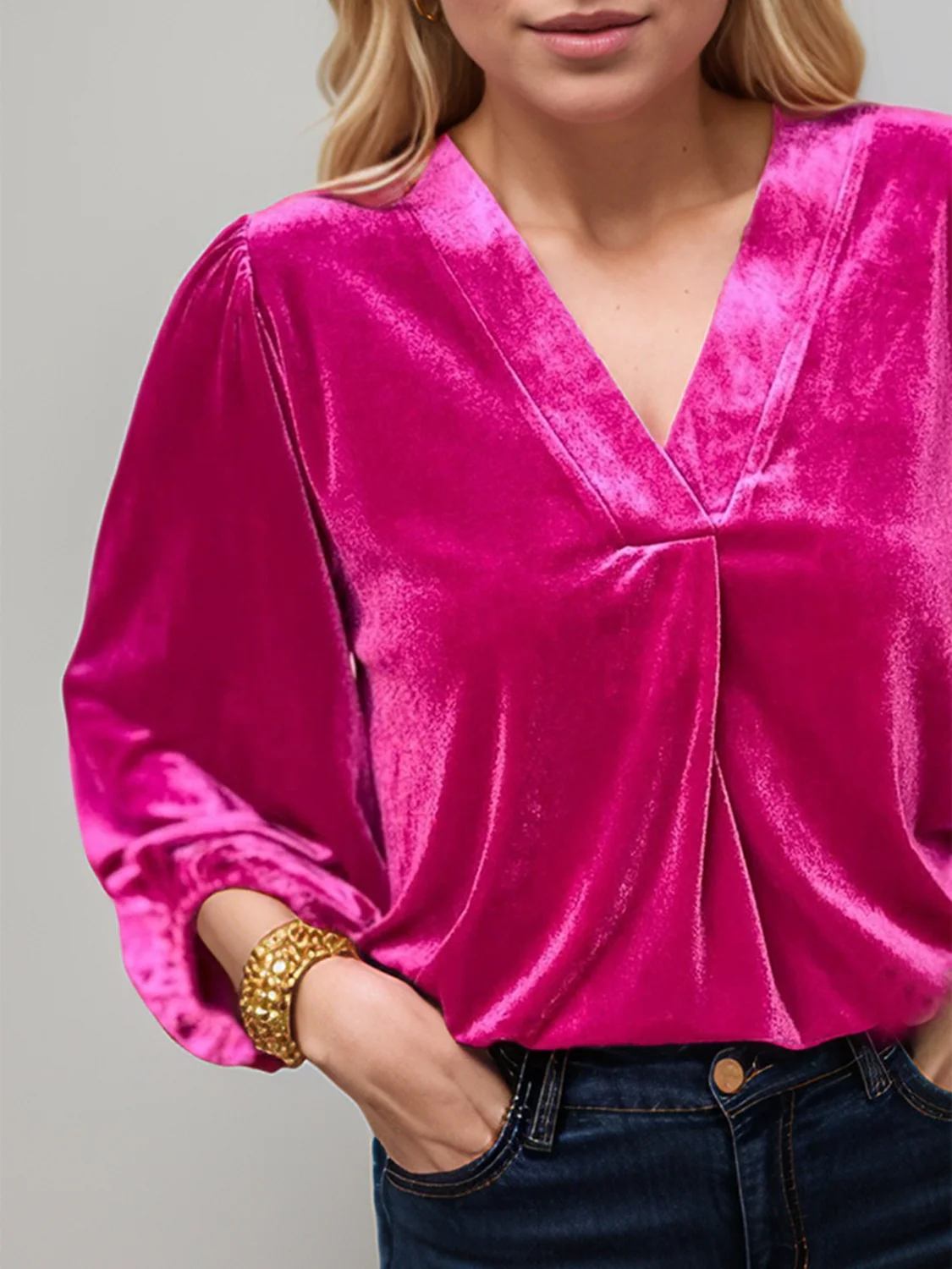 V-Neck Three-Quarter Sleeve Blouse - Image 8
