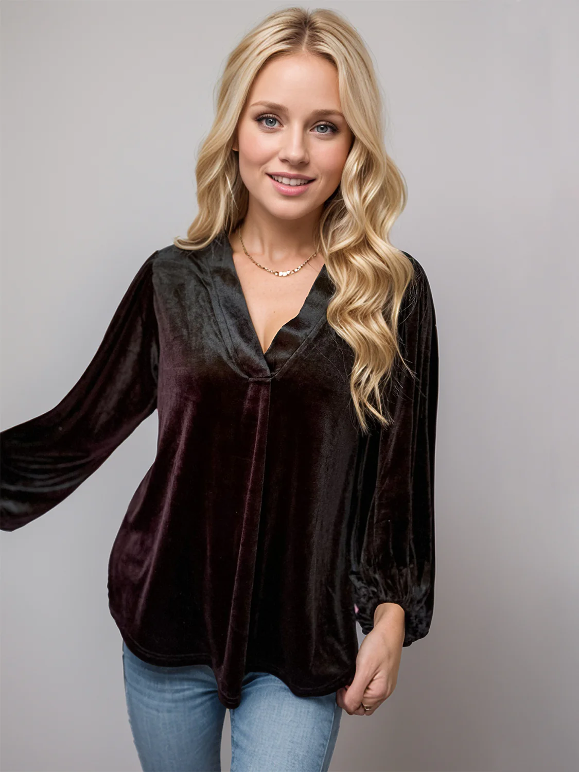 V-Neck Three-Quarter Sleeve Blouse - Image 9