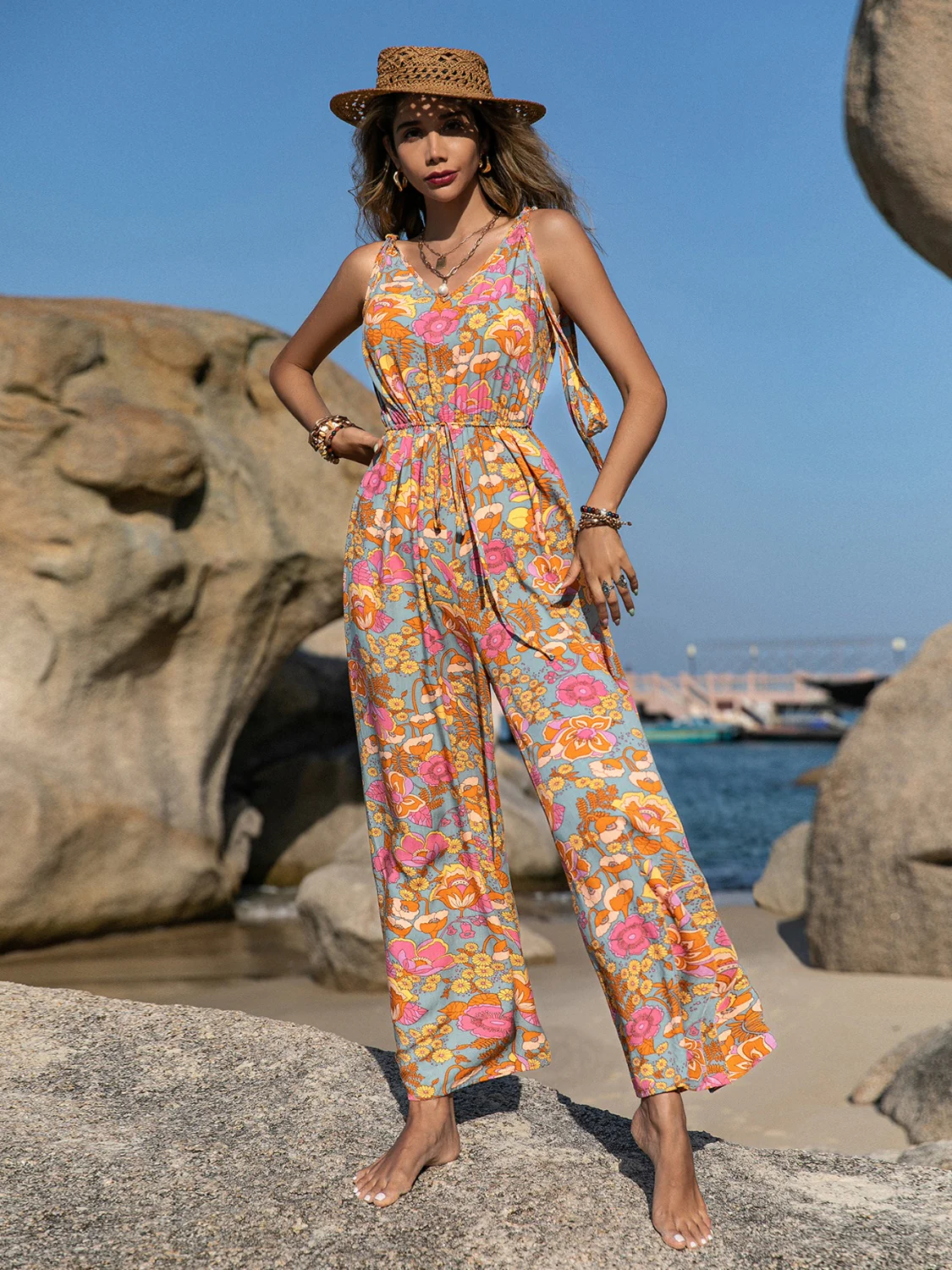 V-Neck Wide Leg Jumpsuit - Image 4
