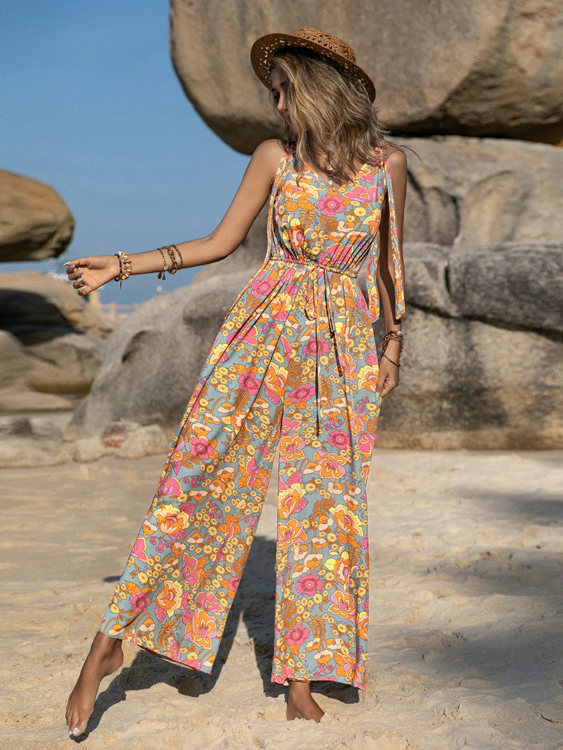 V-Neck Wide Leg Jumpsuit - Image 5