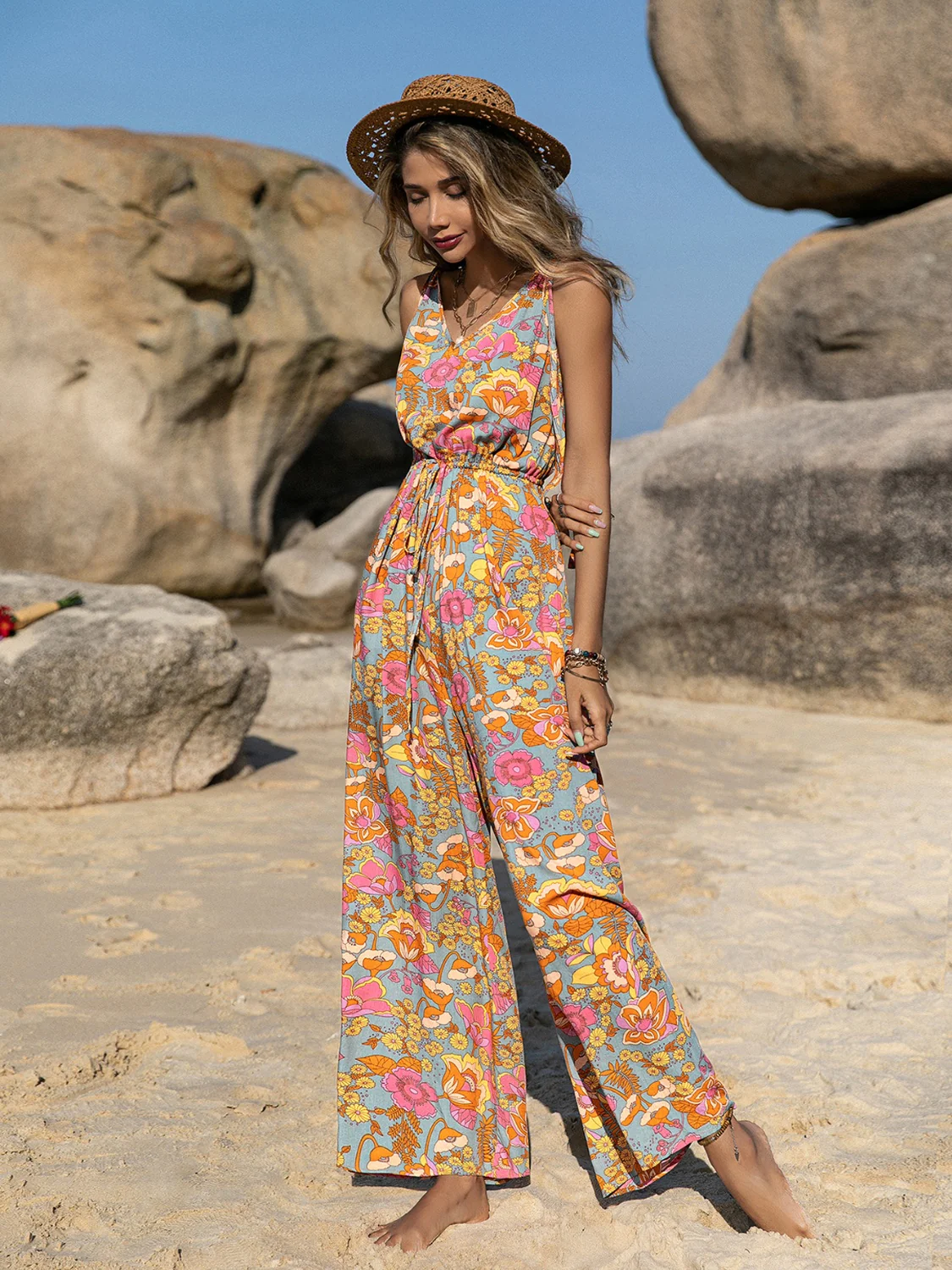 V-Neck Wide Leg Jumpsuit - Image 6