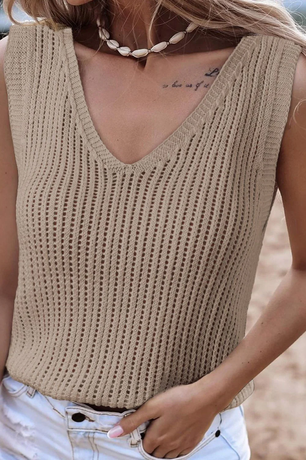 V-Neck Wide Strap Knit Vest - Image 5