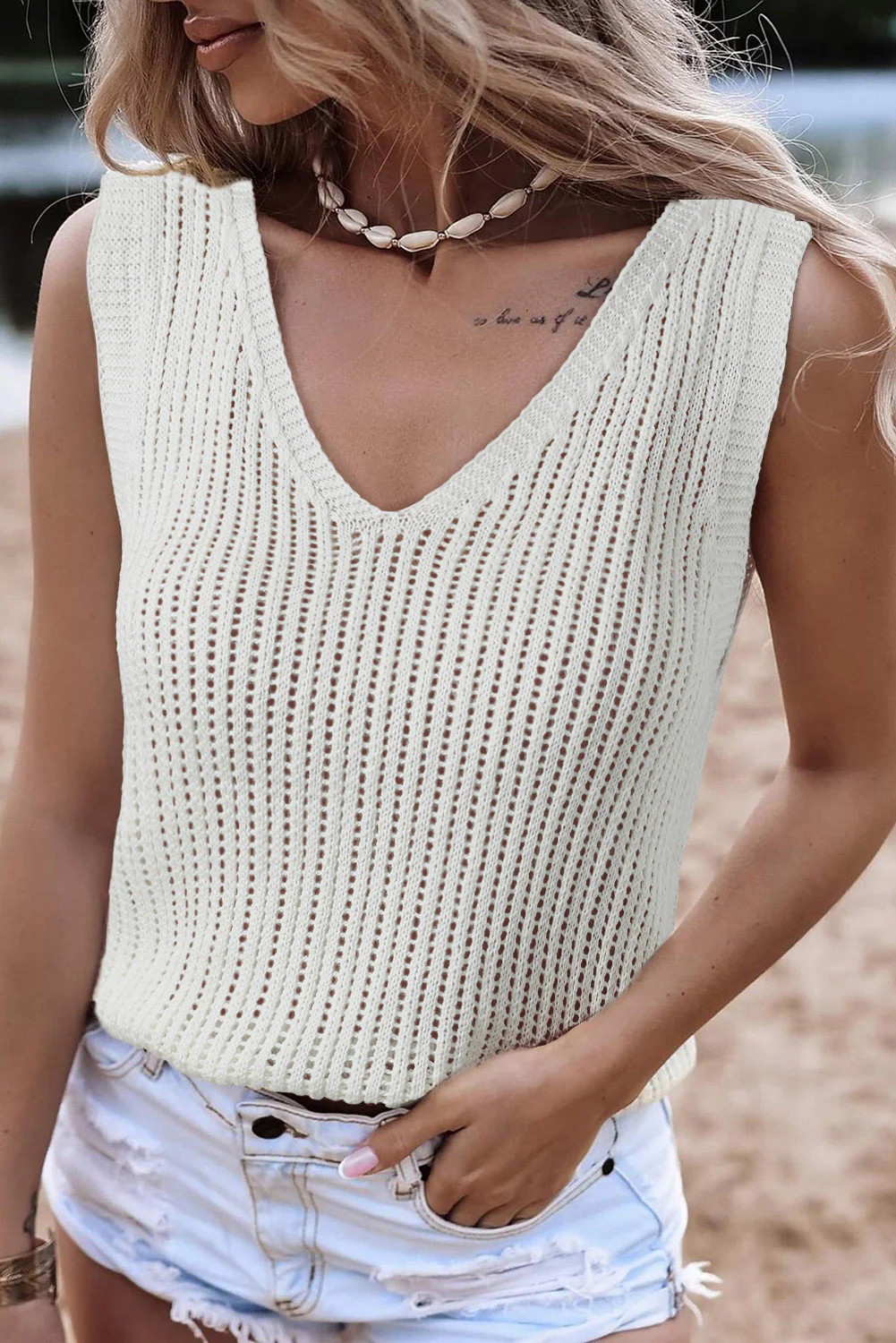 V-Neck Wide Strap Knit Vest - Image 9