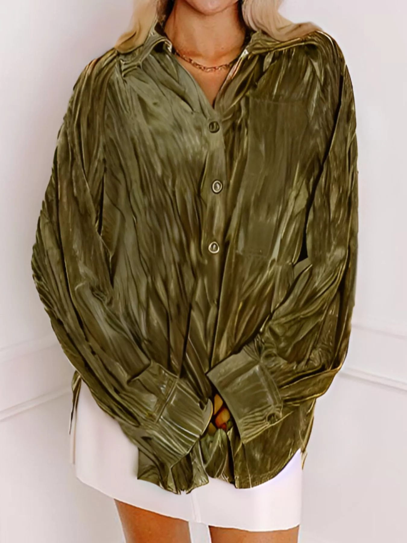 Velvet Button-Down Long Sleeve Shirt - Image 4