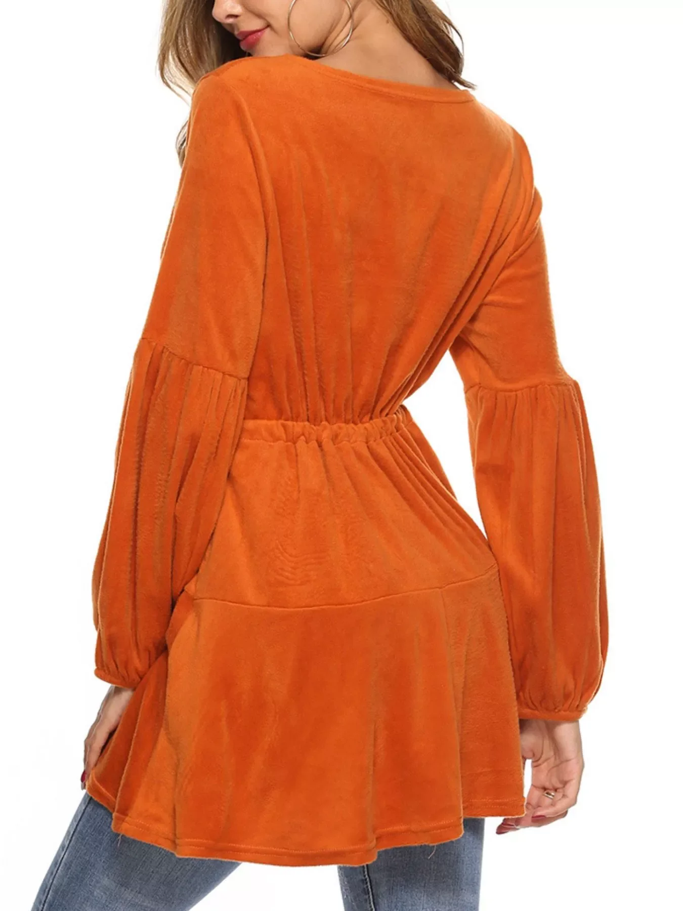 Velvet Long Sleeve Drawstring Blouse - Image 6
