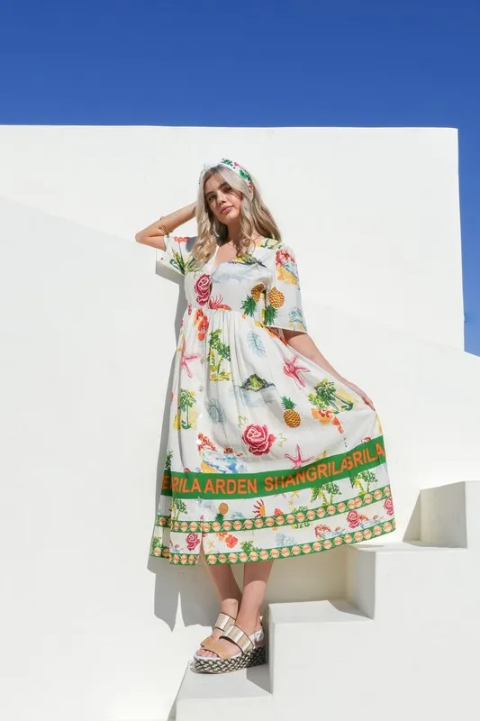VERY J Button Down Printed Midi Dress