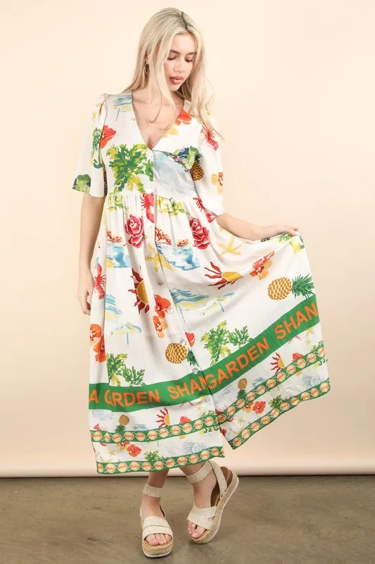 VERY J Button Down Printed Midi Dress - Image 3