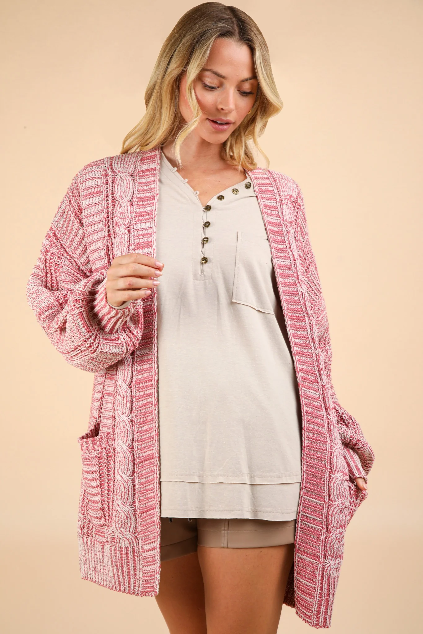 VERY J Cable Knit Open Front Cardigan - Image 3