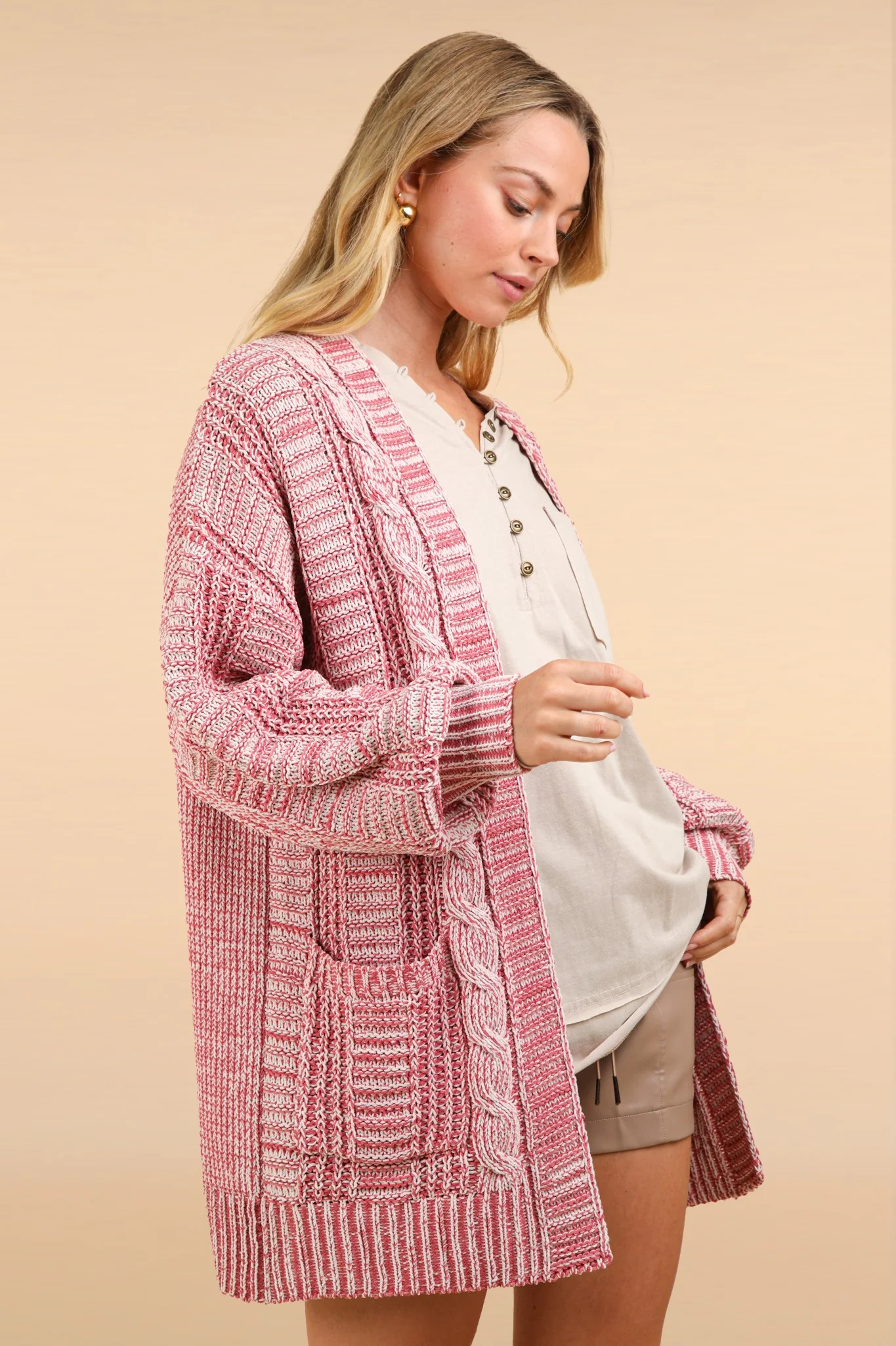 VERY J Cable Knit Open Front Cardigan - Image 5