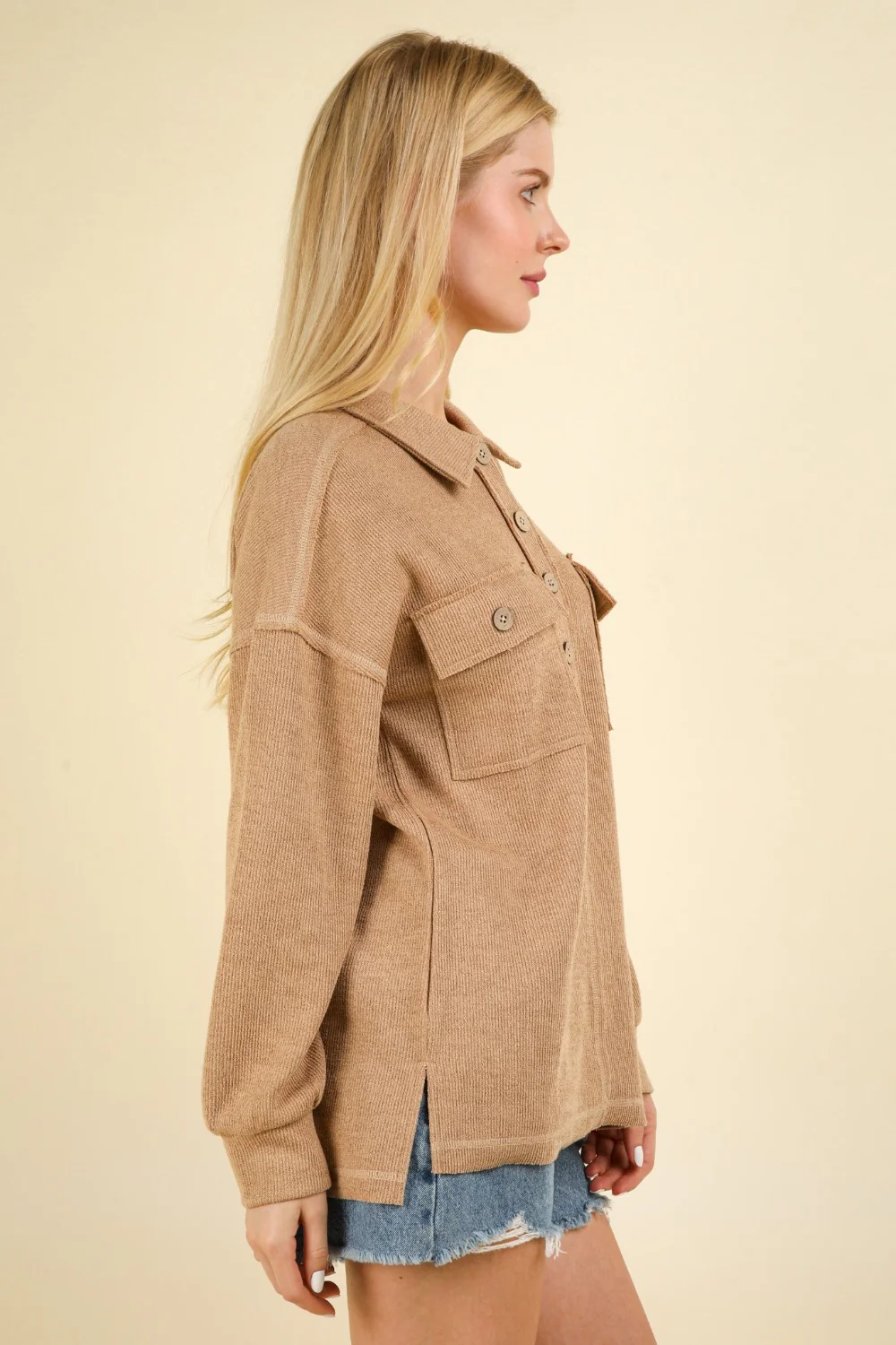 VERY J Collared Half Button Knit Top with Pockets - Image 3