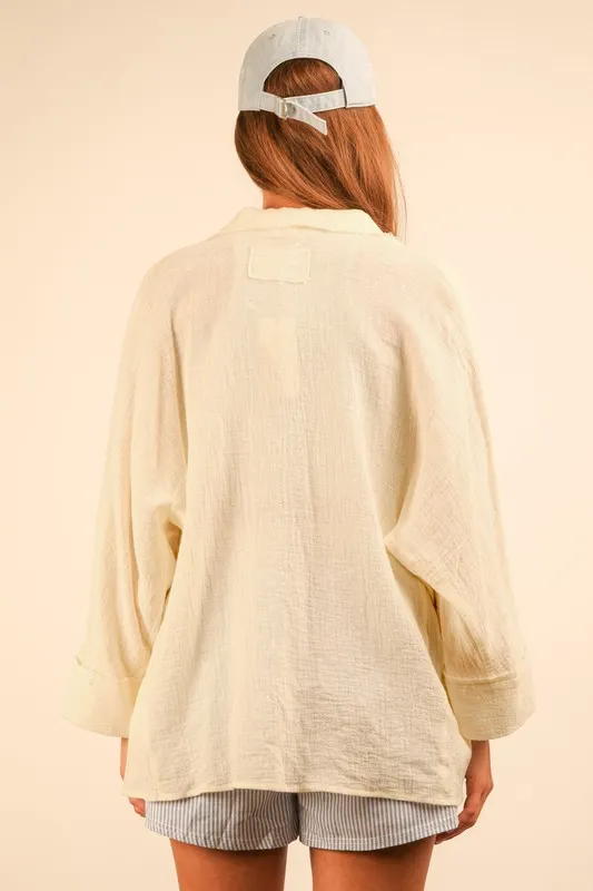 VERY J Dolman Sleeve Button Down Gauze Shirt - Image 3
