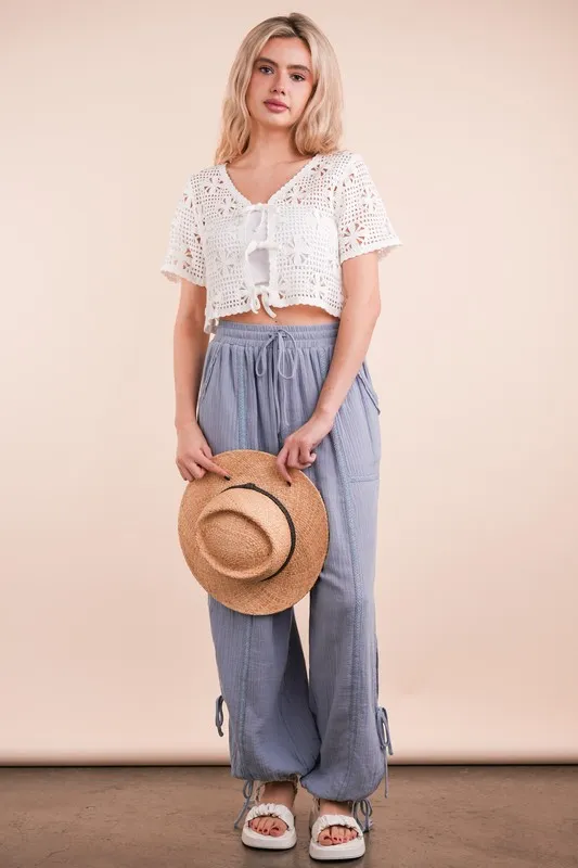 VERY J Front Tie Crochet Crop Top - Image 6